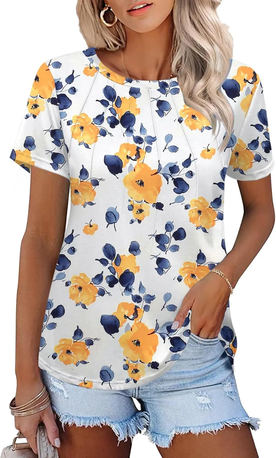 Zeagoo Womens Short Sleeve Tunic Shirts Floral Print Tops