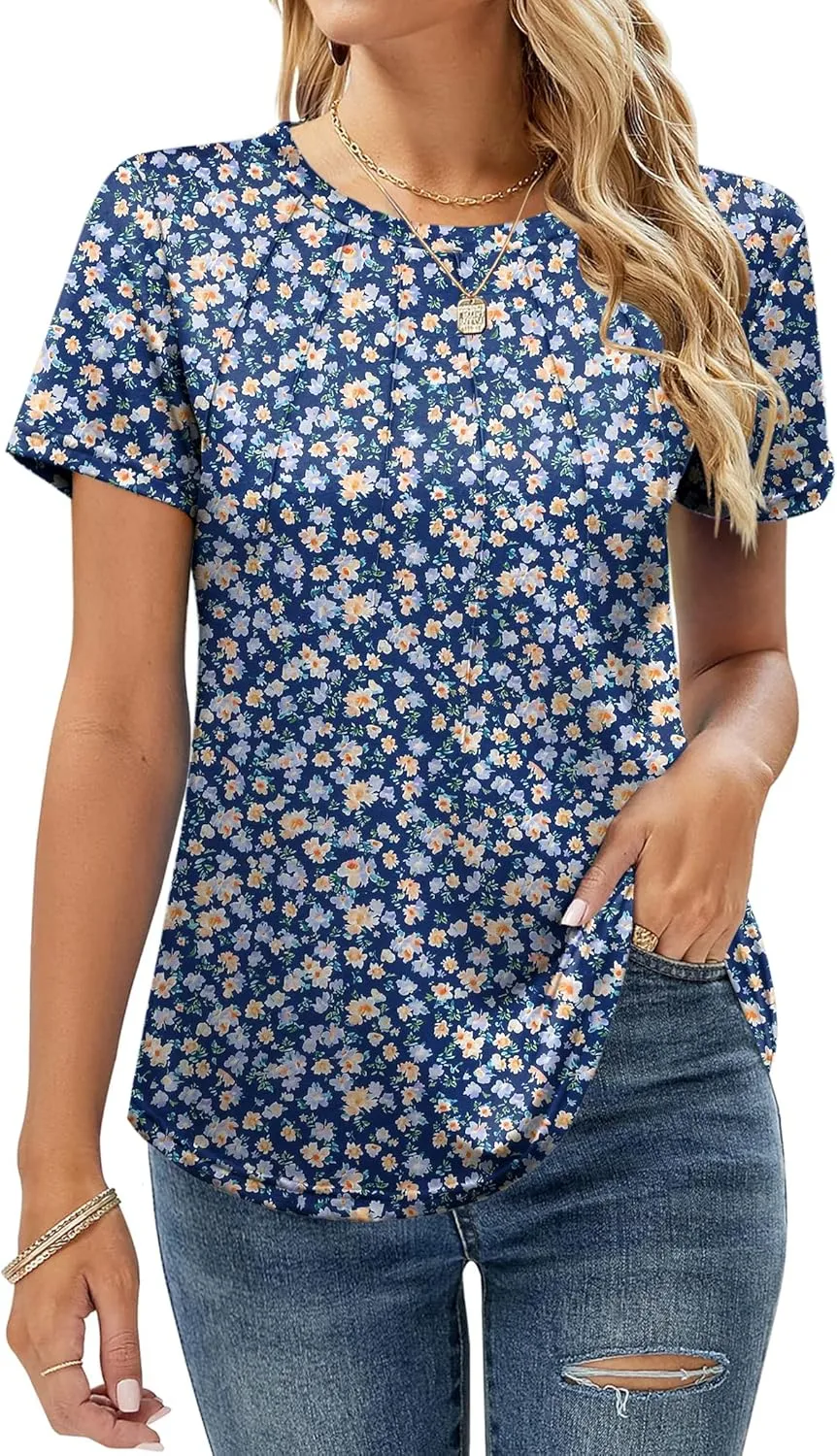 Zeagoo Womens Short Sleeve Tunic Shirts Floral Print Tops