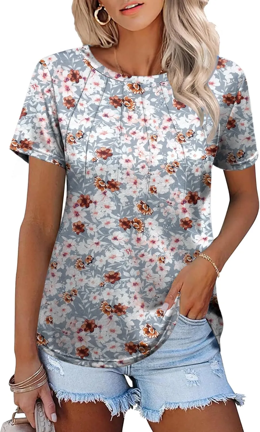 Zeagoo Womens Short Sleeve Tunic Shirts Floral Print Tops