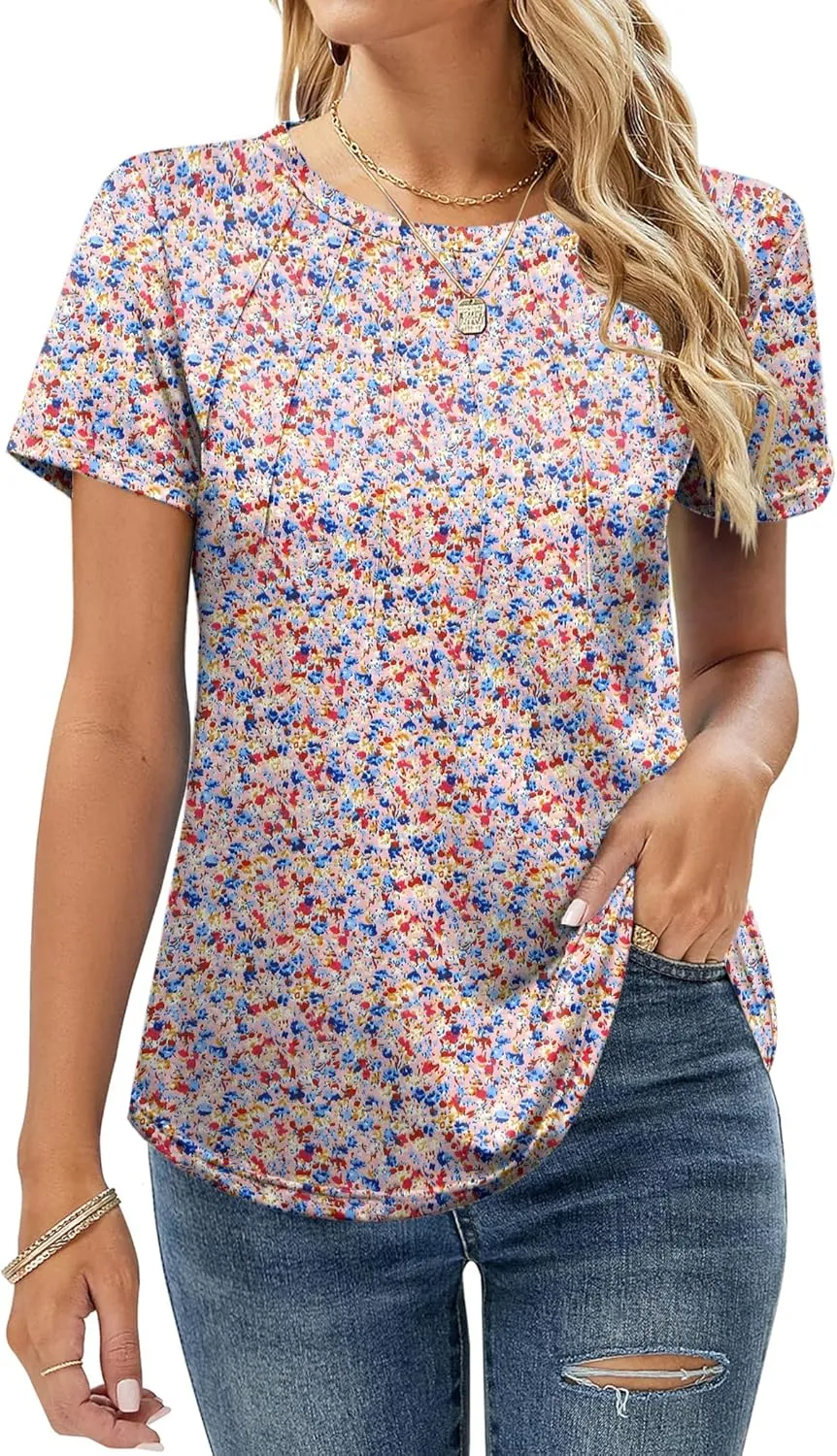 Zeagoo Womens Short Sleeve Tunic Shirts Floral Print Tops