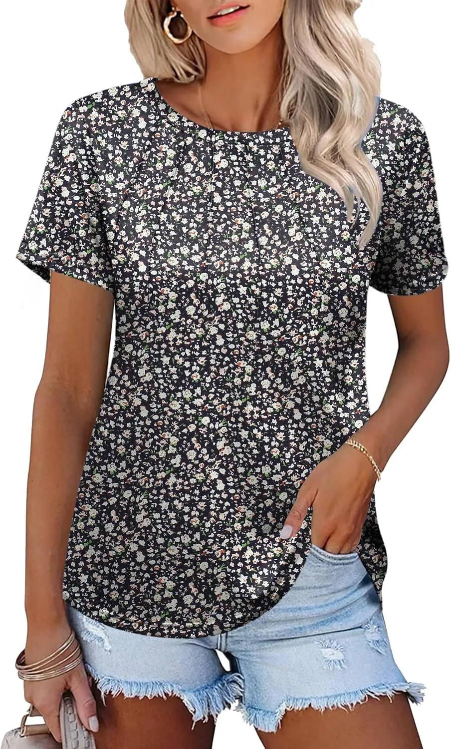 Zeagoo Womens Short Sleeve Tunic Shirts Floral Print Tops