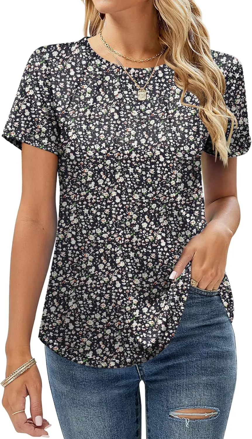 Zeagoo Womens Short Sleeve Tunic Shirts Floral Print Tops